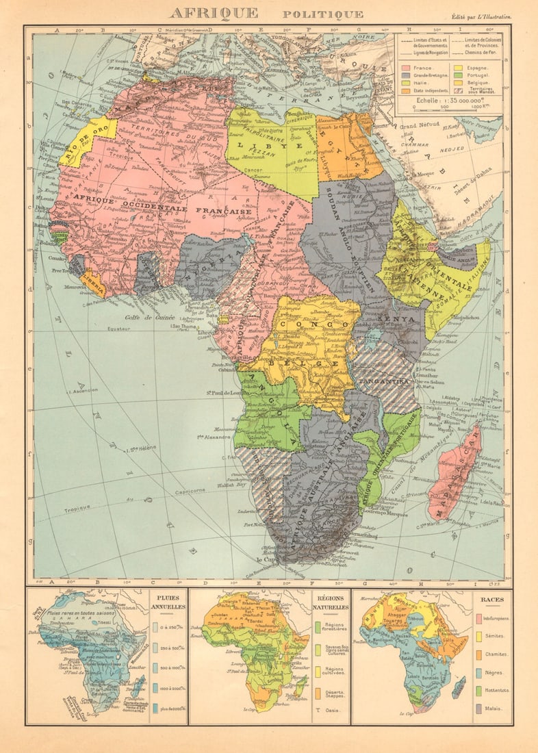 COLONIAL AFRICA Afrique. League of Nations Mandates. Ethnicity 1938 old map (1 of 1)