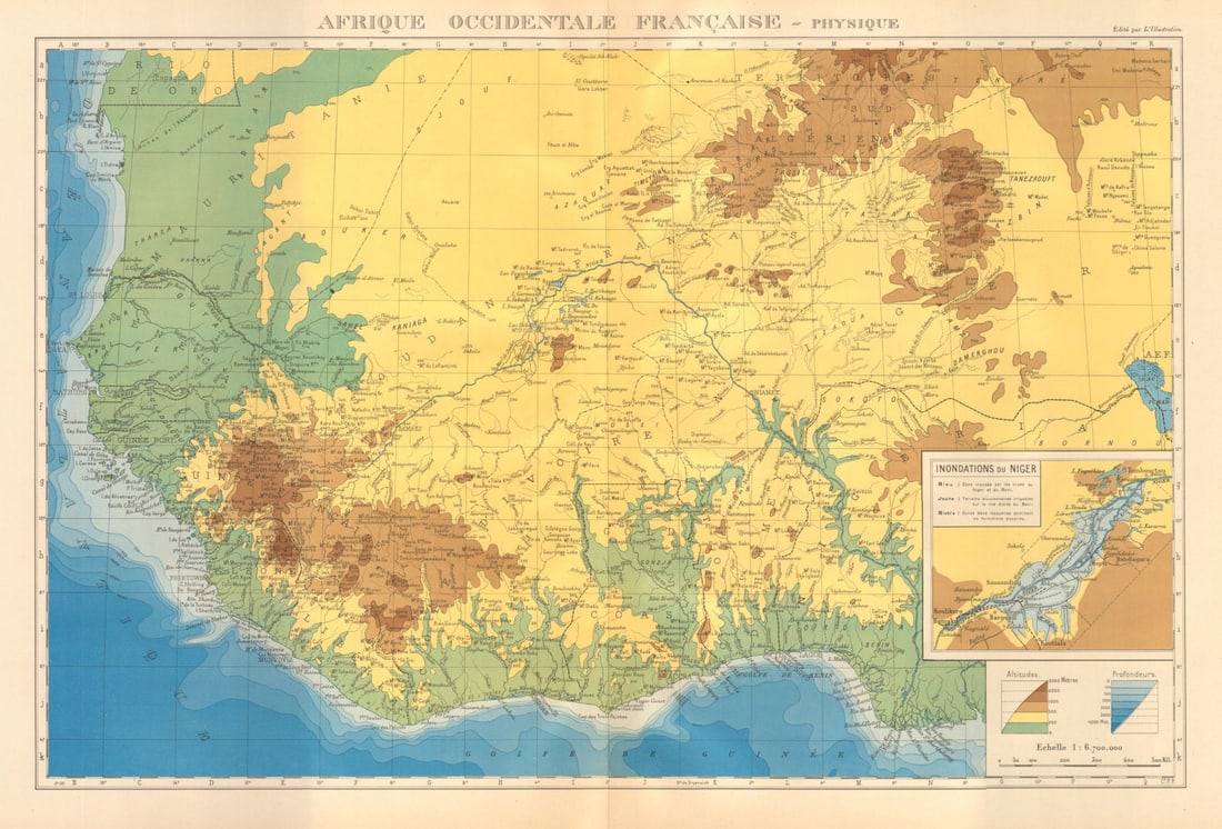 FRENCH WEST AFRICA. Afrique Occidentale Française. Plan of Niger floods 1938 map (1 of 1)