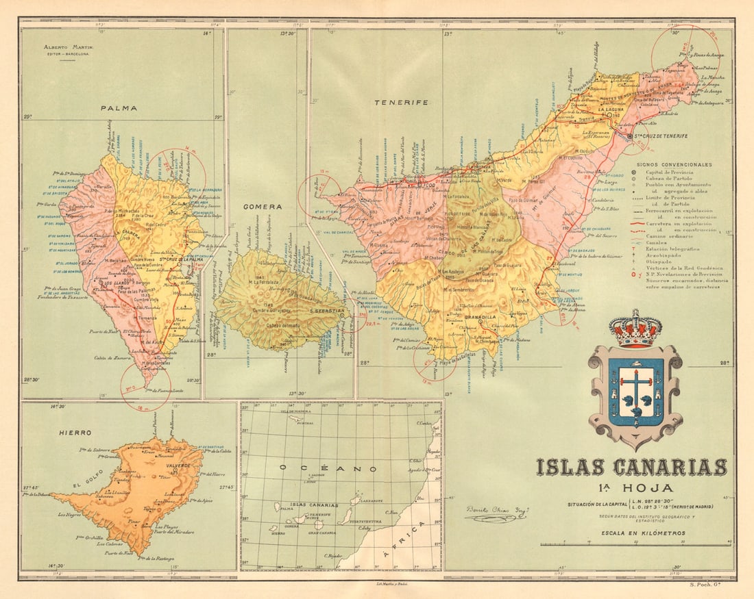 ISLAS CANARIAS Tenerife Palma Hierro Gomera. Canary Islands. MARTIN c1911 map (1 of 1)