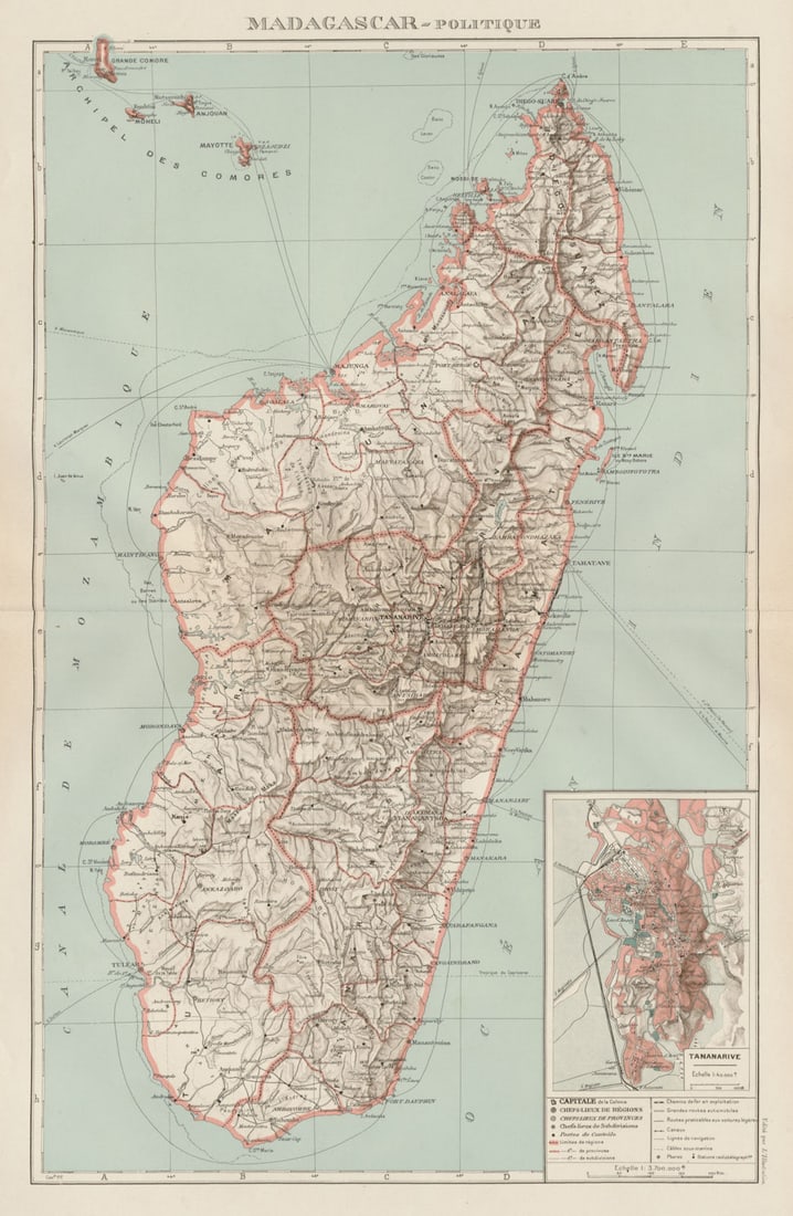 COLONIAL MADAGASCAR. Tananarive/Antananarivo city plan. Comoros Mayotte 1929 map (1 of 1)
