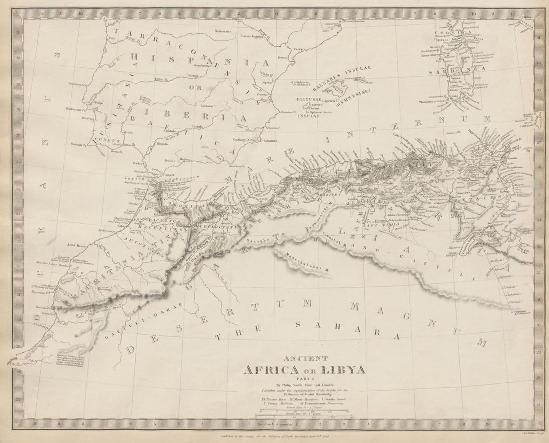 ANCIENT NORTH AFRICA.Mauritania Byzacium.Morocco Algeria Tunisia SDUK 1844 map (1 of 1)