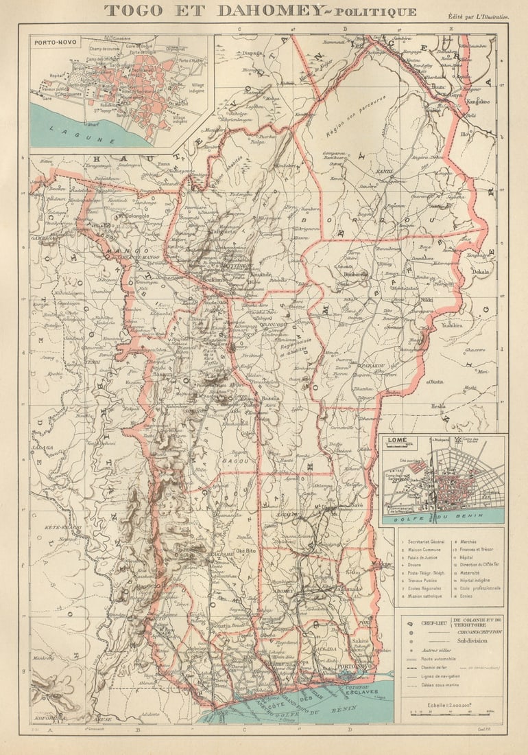 COLONIAL TOGO & BENIN (Dahomey). Porto Novo & Lomé city ville plans 1931 map (1 of 1)