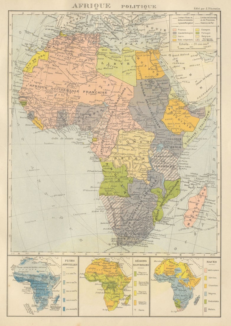 COLONIAL AFRICA Afrique. League of Nations Mandates. Ethnicity 1931 old map (1 of 1)