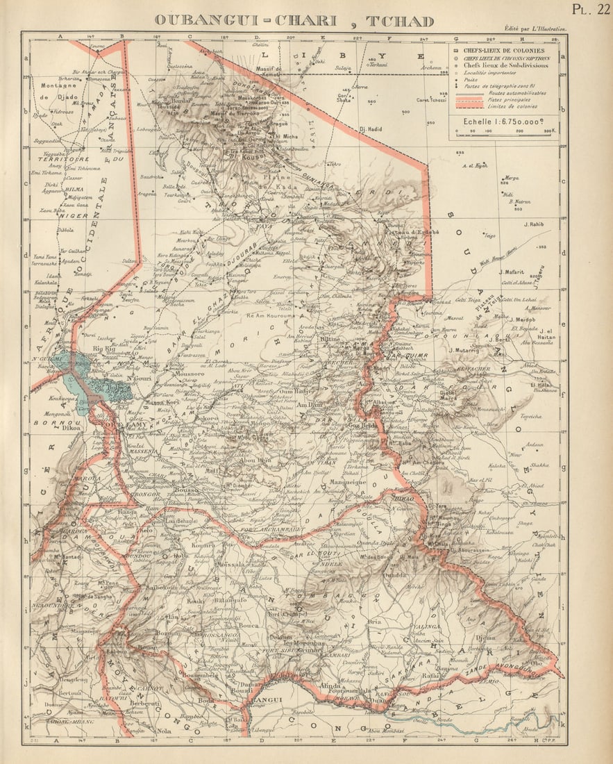 FRENCH COLONIAL CHAD & UBANGI-SHARI (C.A.R.). Oubangui-Chari Tchad 1931 map (1 of 1)
