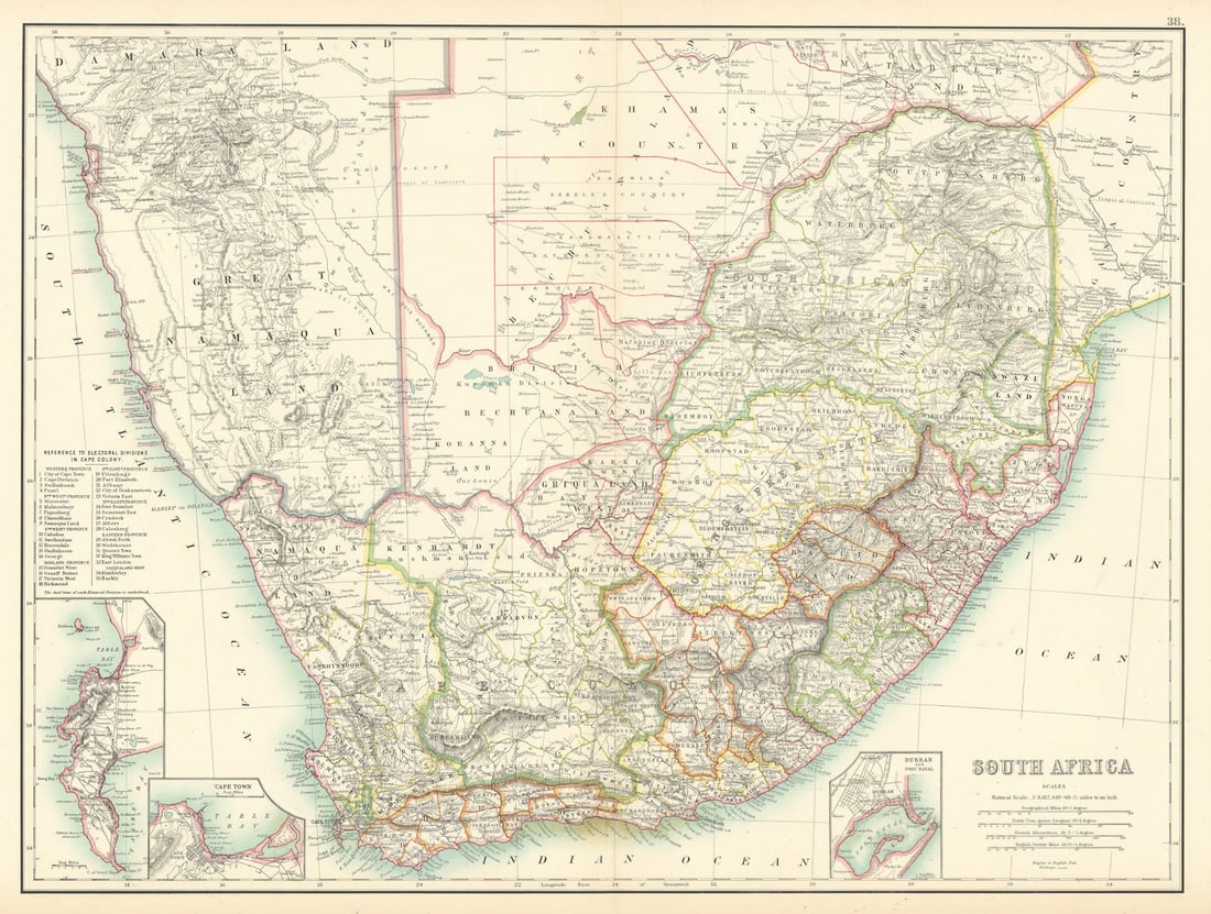 South Africa. Great Namaqua Land. Botswana. Cape Colony. BARTHOLOMEW 1898 map (1 of 1)