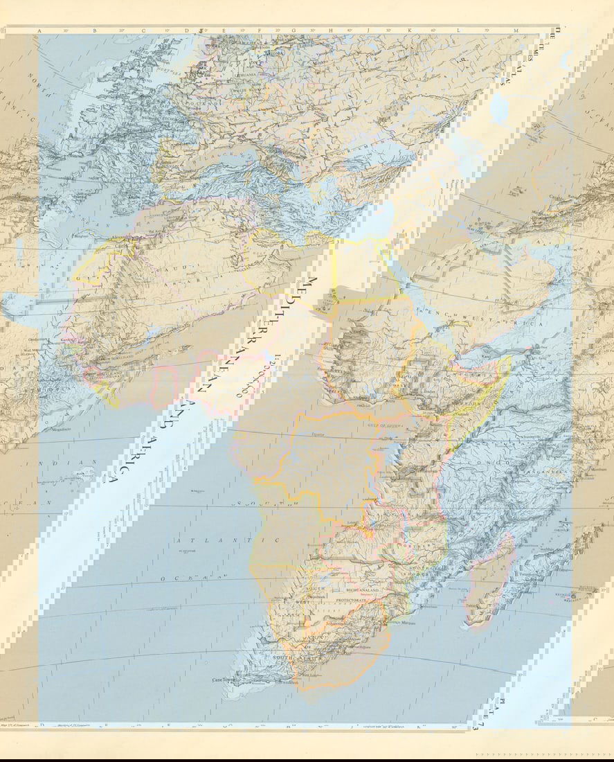 Africa. French Equatorial Africa. Rhodesia. Belgian Congo. TIMES 1956 old map: Title: Africa. French Equatorial Africa. Rhodesia. Belgian Congo. TIMES 1956 old map Description: Mediterranean and Africa'. John Bartholomew & son. Published 1956. Vintage coloured map. Size 60 x 48
