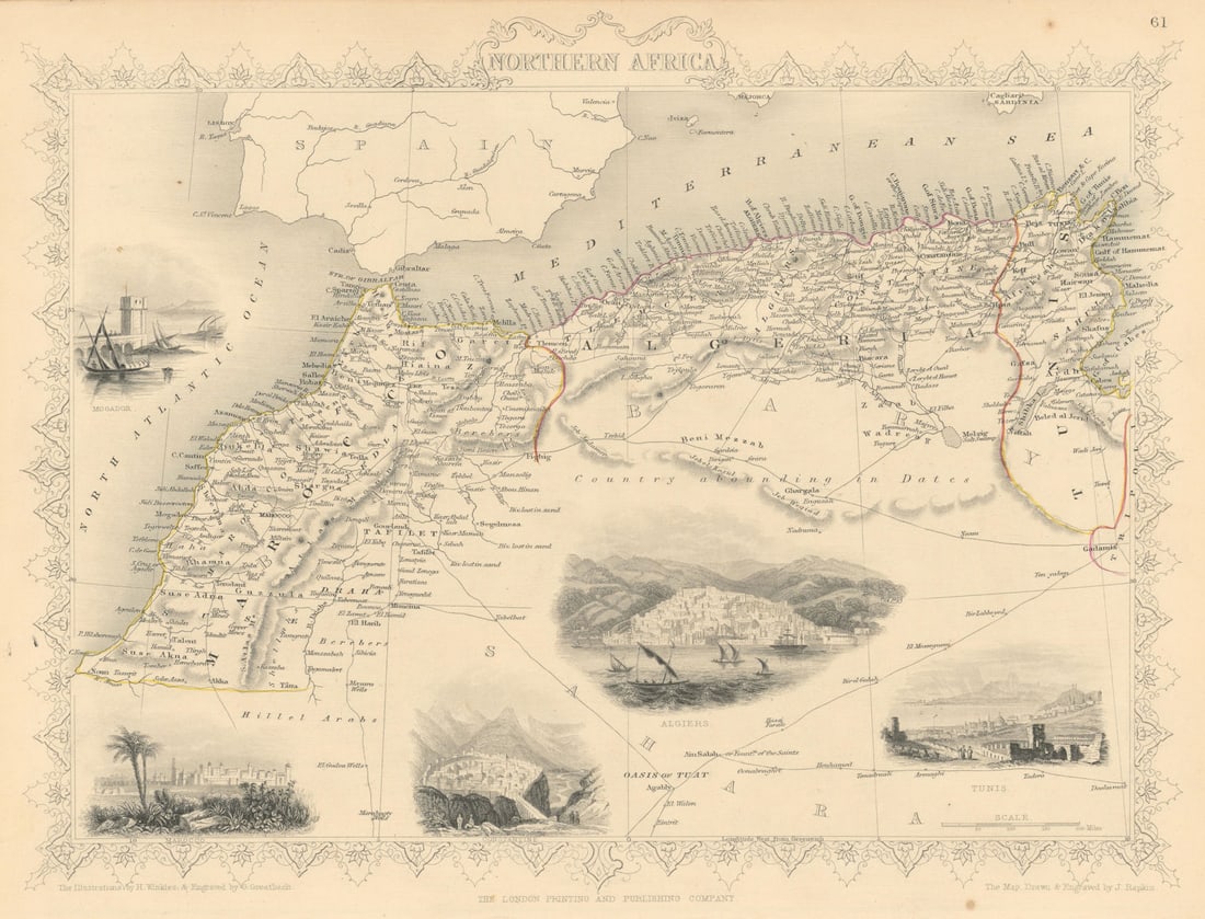 NORTHERN AFRICA. Morocco Tunisia Algeria. Caravan routes. RAPKIN/TALLIS 1851 map (1 of 1)
