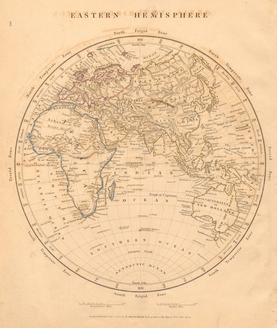 EASTERN HEMISPHERE Europe Africa (Mountains of Kong) Asia. ARROWSMITH 1828 map (1 of 1)