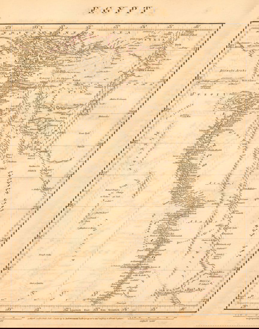 EGYPT & Nubia. Nile Valley. Red Sea. Bahri Vostani Sinai. ARROWSMITH 1828 map (1 of 1)