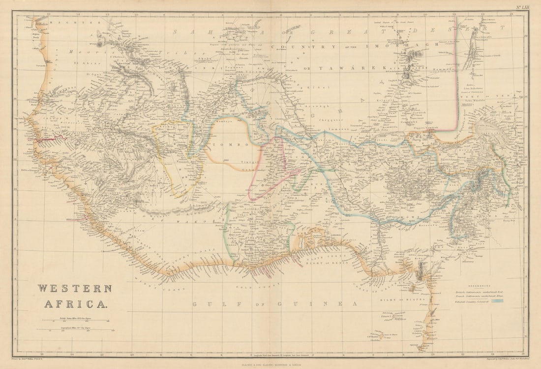 Western Africa by Edward Weller. Early British/French settlements 1860 old map (1 of 1)