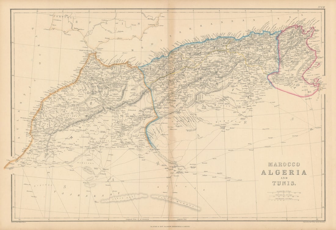 Marocco, Algeria and Tunis by Edward Weller. Morocco Maghreb 1860 old map (1 of 1)