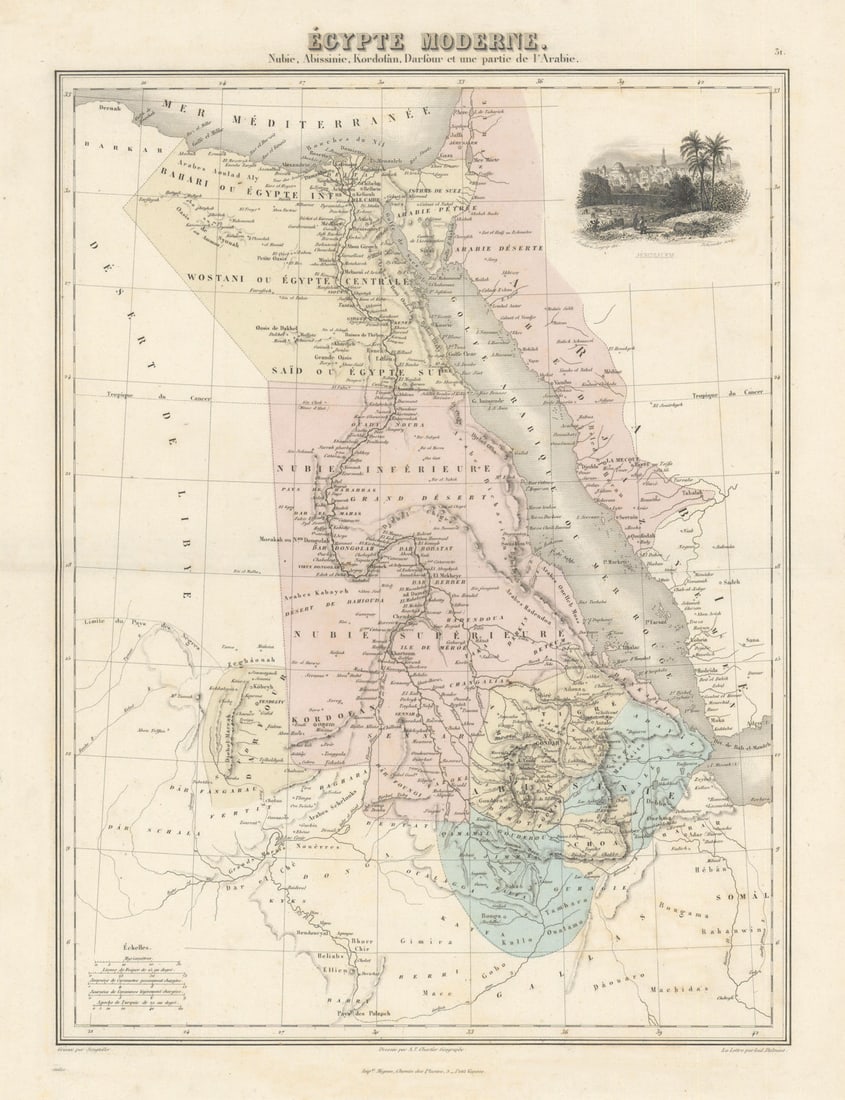 Egypte moderne. Nubie, Abyssinie, Kordofan &… l'Arabie by Migeon 1861 old map (1 of 1)
