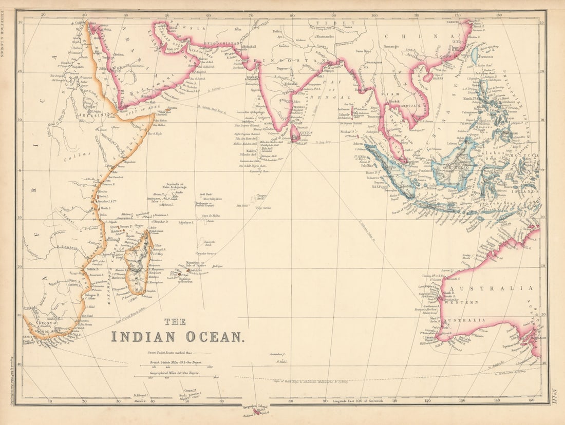 Indian Ocean showing steamer routes to India, China & Australia. WELLER 1860 map: Title: Indian Ocean showing steamer routes to India, China & Australia. WELLER 1860 map Description: The Indian Ocean [Showing the Sailing Routes to India, China, and Australia] by Weller, Edward. Pub
