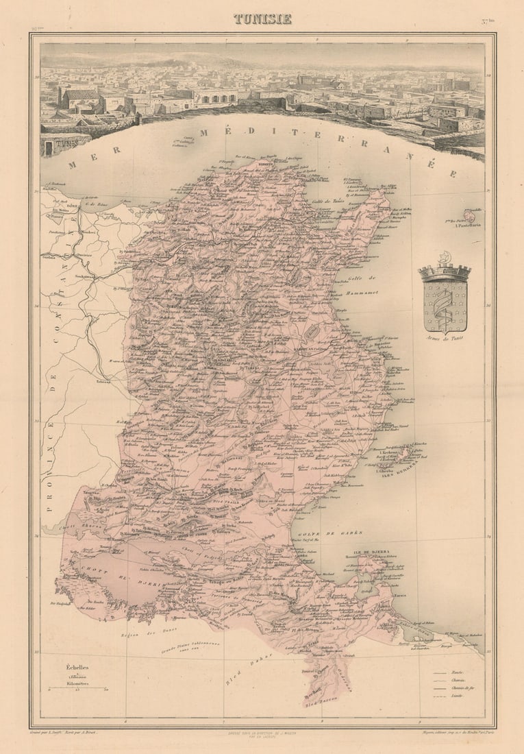 French Tunisia. Tunisie. Vuillemin. 1890 old antique vintage map plan chart (1 of 1)