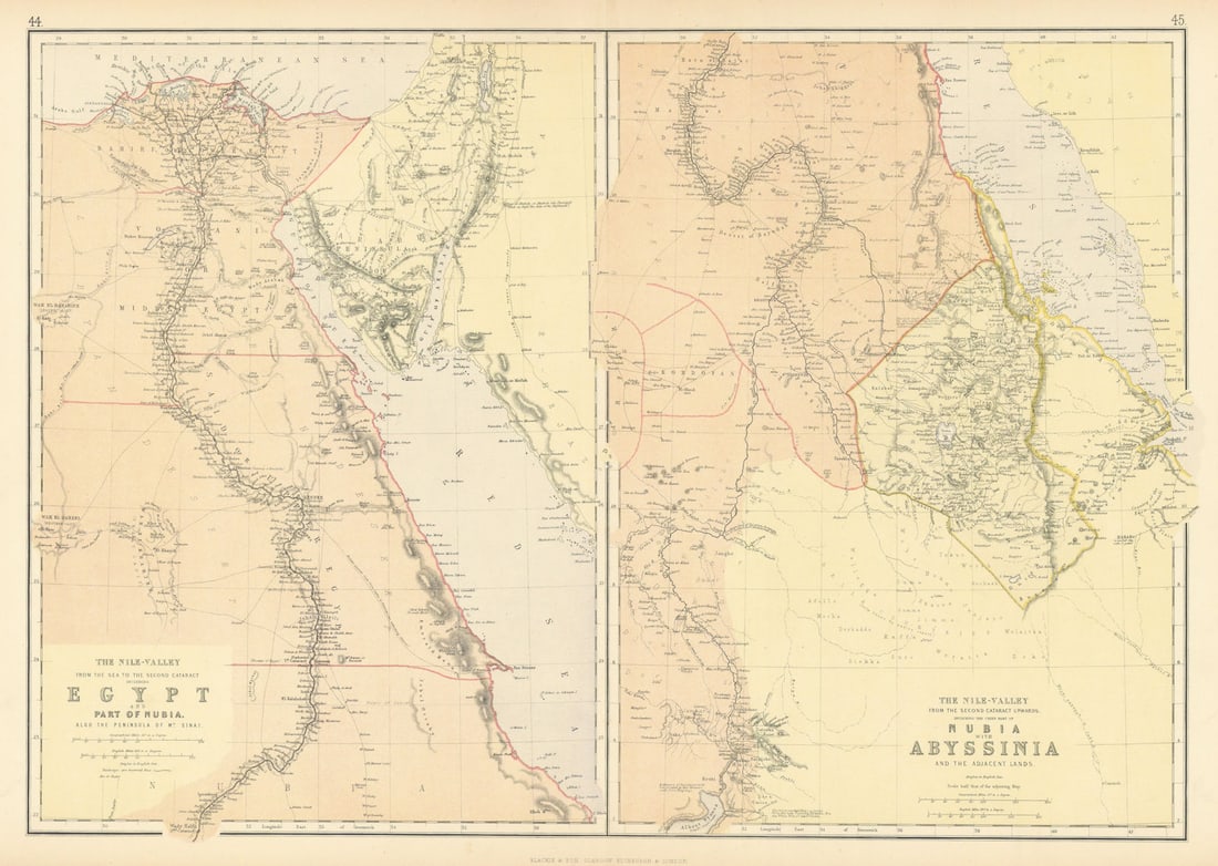 NILE VALLEY. Upper & Lower. Egypt Sinai Nubia Sudan Abyssinia. BLACKIE 1886 map (1 of 1)