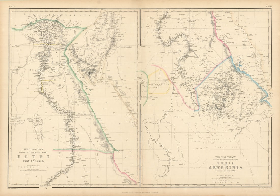 The Nile Valley. Blue & White Niles. Egypt Sudan Ethiopia. HUGHES 1859 old map: Title: The Nile Valley. Blue & White Niles. Egypt Sudan Ethiopia. HUGHES 1859 old map Description: The Nile Valley, from the Sea to the Second Cataract, including Egypt, and part of Nubia // the Nile