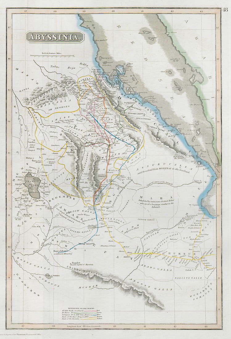 Abyssinia. Ethiopia. Caravan/explorers' routes. Salt Pierce Ras THOMSON 1830 map (1 of 1)