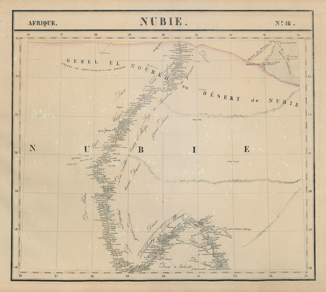 Afrique. Nubie #18. Nile valley in Sudan & southern Egypt. VANDERMAELEN 1827 map: Title: Afrique. Nubie #18. Nile valley in Sudan & southern Egypt. VANDERMAELEN 1827 map Description: Afrique - Nubie - No. 18'. The course of the Nile through northern Sudan and southern Egypt, as