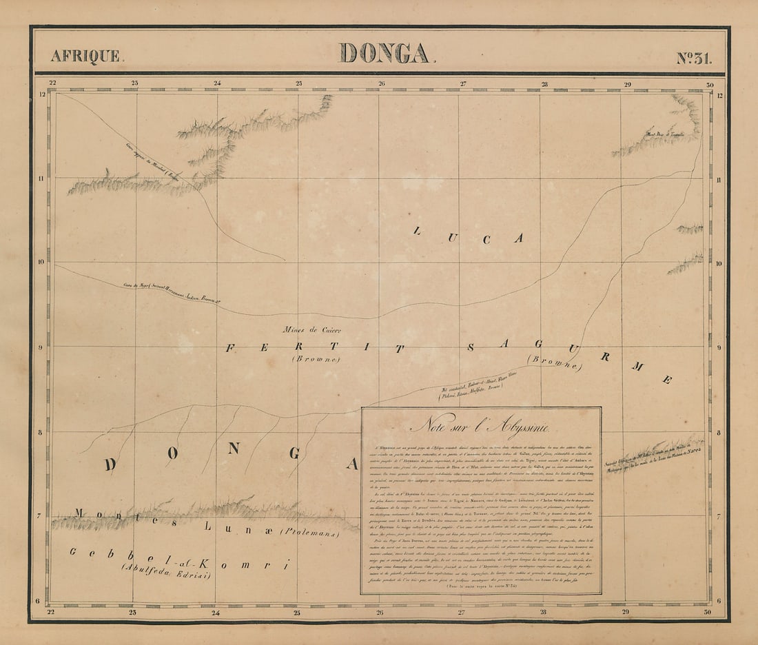 Afrique. Donga #31. South / Southern Sudan. White Nile. VANDERMAELEN 1827 map: Title: Afrique. Donga #31. South / Southern Sudan. White Nile. VANDERMAELEN 1827 map Description: Afrique - Donga [Note sur l'Abyssinie] - No. 31. Southern Sudan and South Sudan, showing the supposed