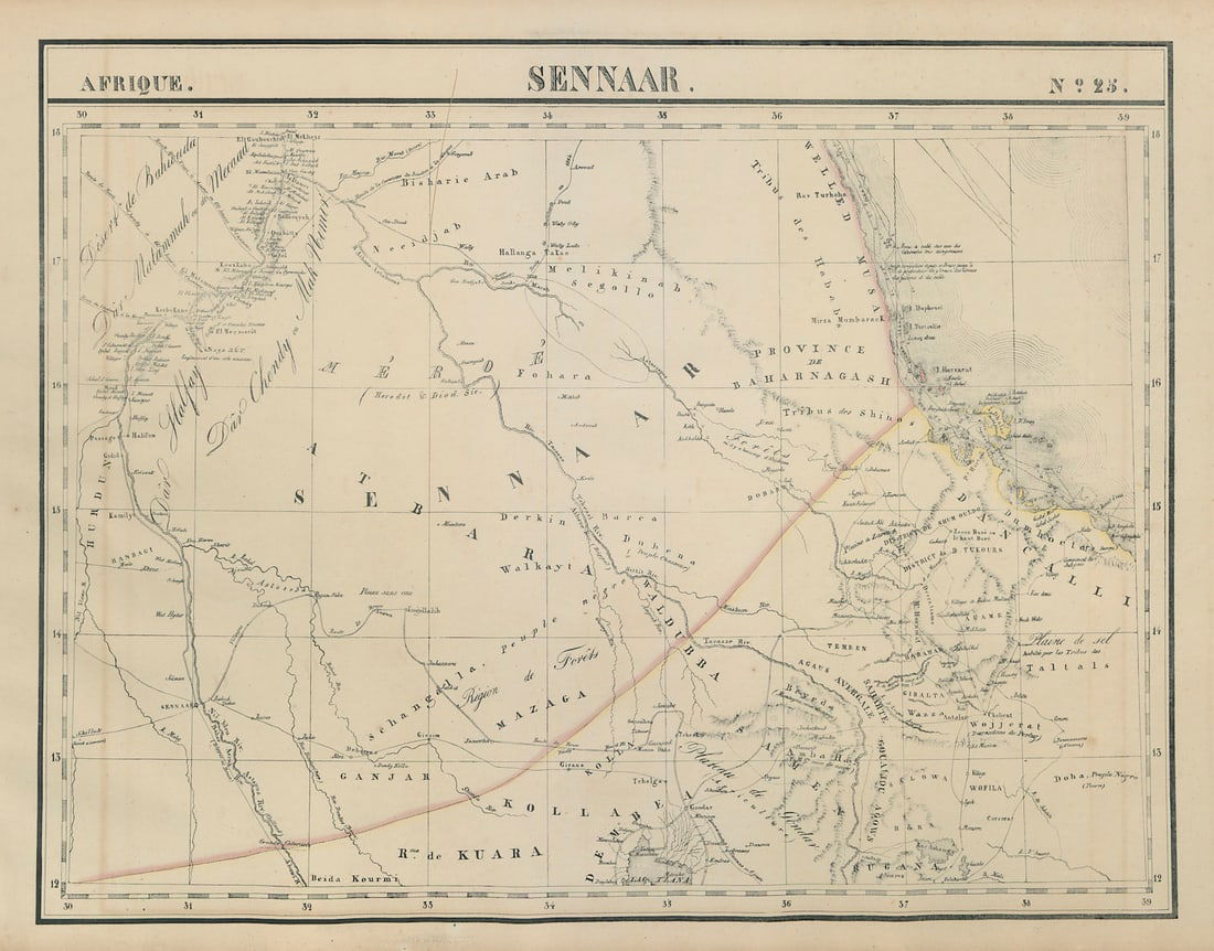Afrique. Sennaar #25. SE Sudan, Eritrea & North Ethiopia. VANDERMAELEN 1827 map: Title: Afrique. Sennaar #25. SE Sudan, Eritrea & North Ethiopia. VANDERMAELEN 1827 map Description: Afrique - Sennaar - No. 25'. Southeastern Sudan, Northern Eritrea and northern Ethiopia as far