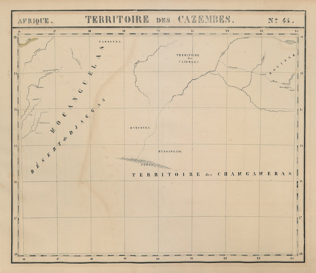 Afrique. Territoire des Cazembes #45 SE Angola West Zambia VANDERMAELEN 1827 map: Title: Afrique. Territoire des Cazembes #45 SE Angola West Zambia VANDERMAELEN 1827 map Description: Afrique - Territoire des Cazembes - No. 45'. South eastern Angola and western Zambia, mostly unchar