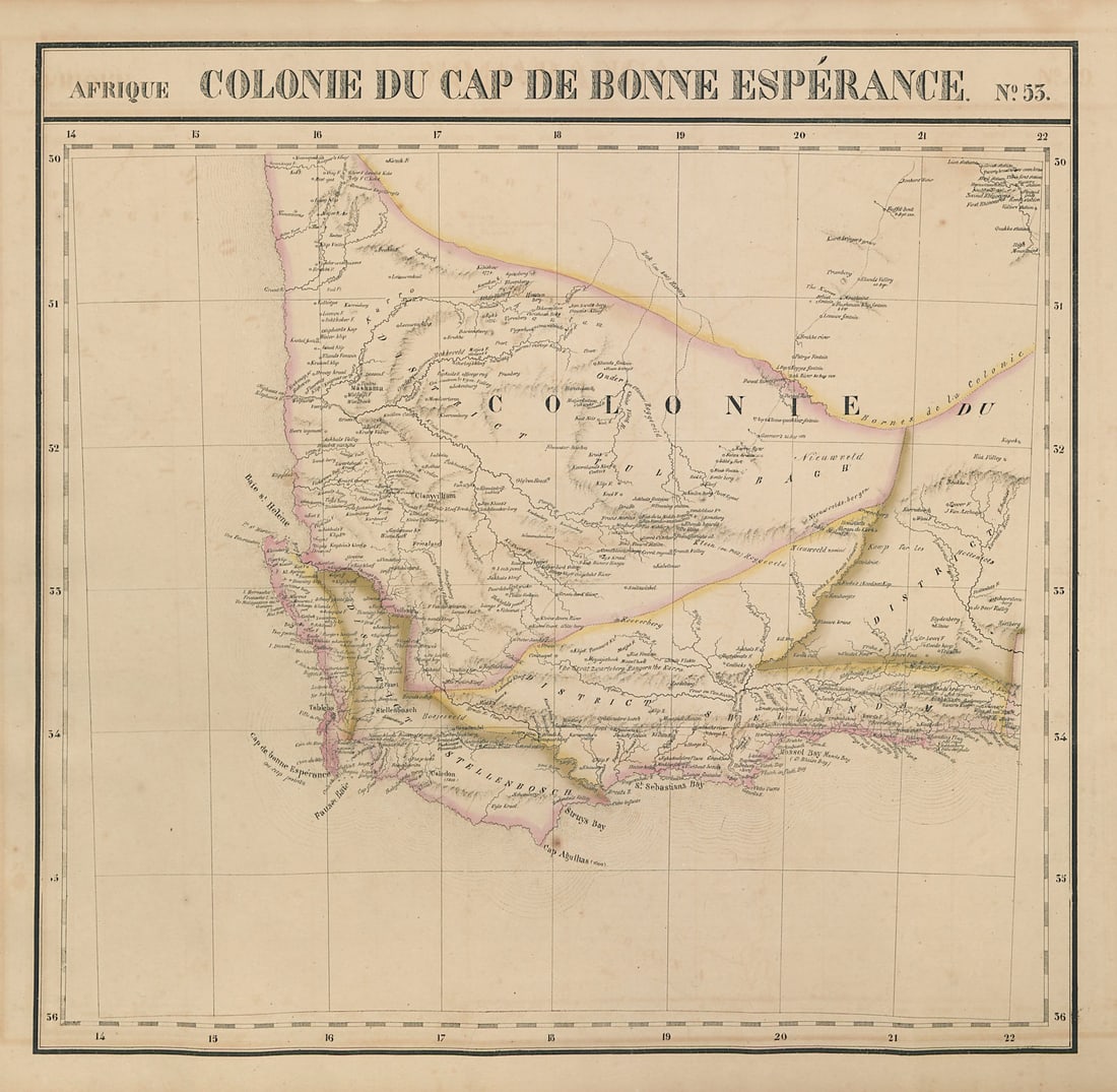 Afrique. Cap de Bonne Espérance #53. South Africa Cape. VANDERMAELEN 1827 map: Title: Afrique. Cap de Bonne Espérance #53. South Africa Cape. VANDERMAELEN 1827 map Description: Afrique - Colonie du cap de Bonne Espérance - No. 53'. Western South Africa. The Cape of Goo