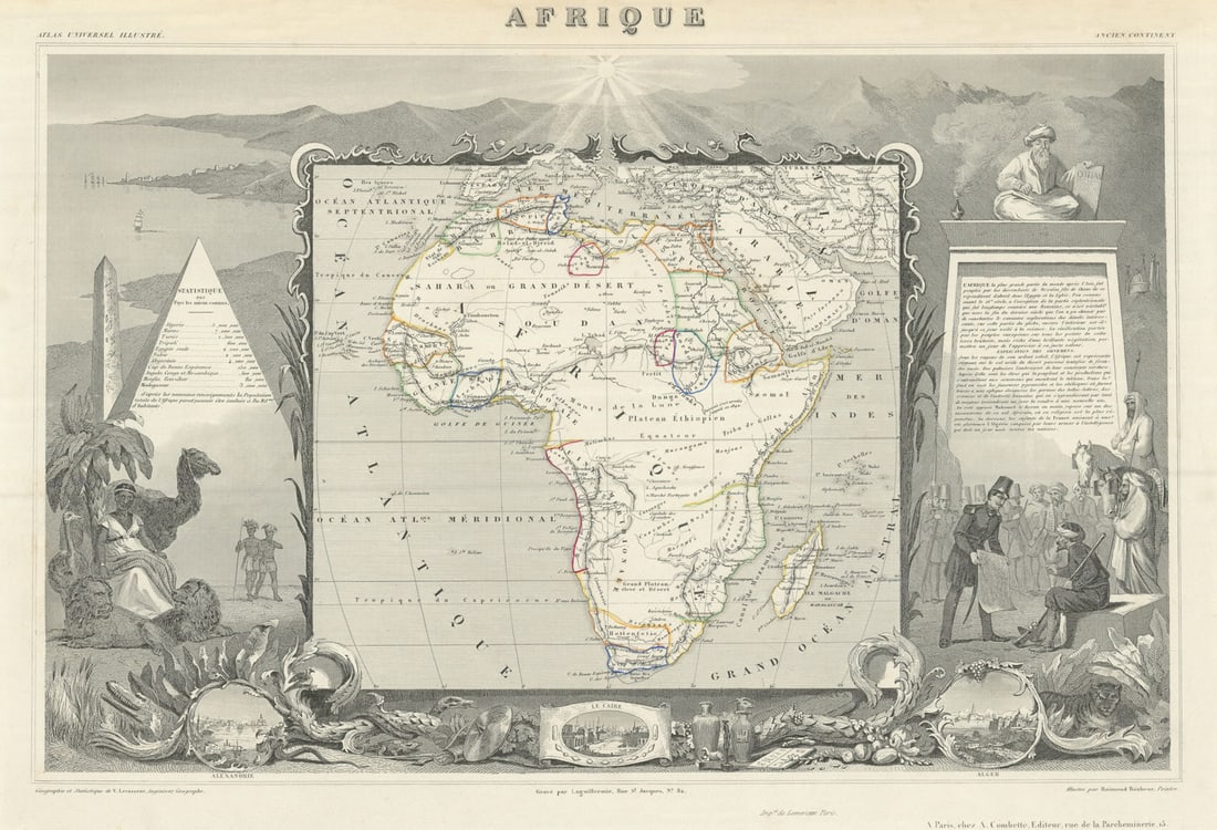 AFRIQUE. Africa. Decorative antique map/carte by Victor LEVASSEUR 1856 old (1 of 1)