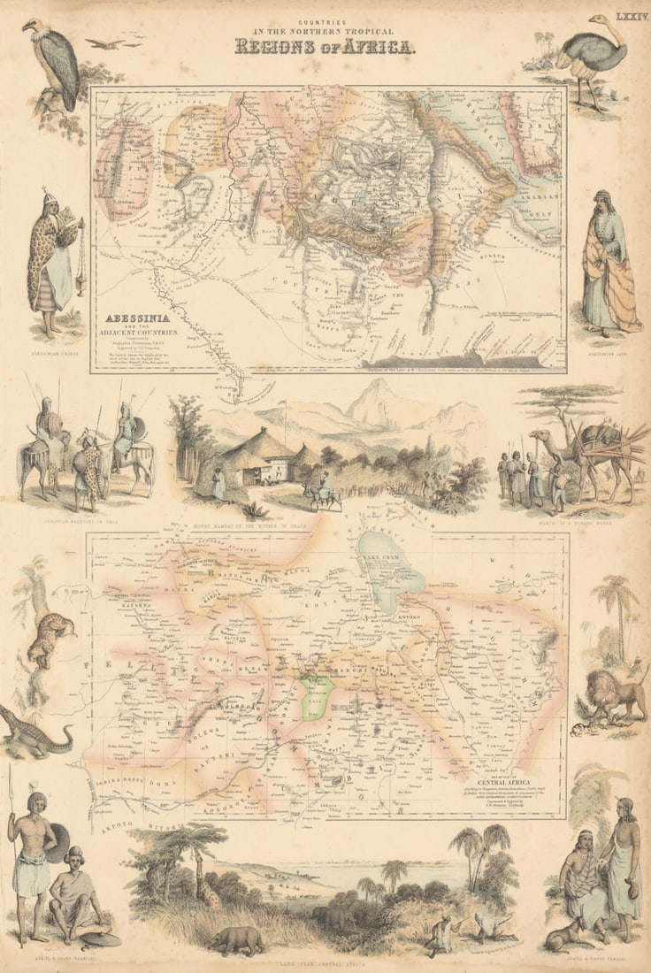 Northern Tropical Regions in Africa. Abyssinia. Lake Chad. Nigeria c1863 map: Title: Northern Tropical Regions in Africa. Abyssinia. Lake Chad. Nigeria c1863 map Description: Countries in the Northern Tropical Regions in Africa. Abessinia and the Adjacent Countries. Map of Part