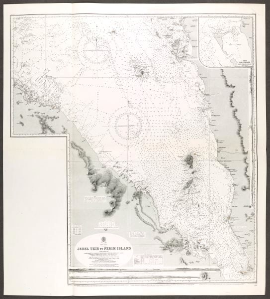 Red Sea. Jebel Teir Perim Island. Admiralty nautical sea chart. Eritrea 1930 map (1 of 1)