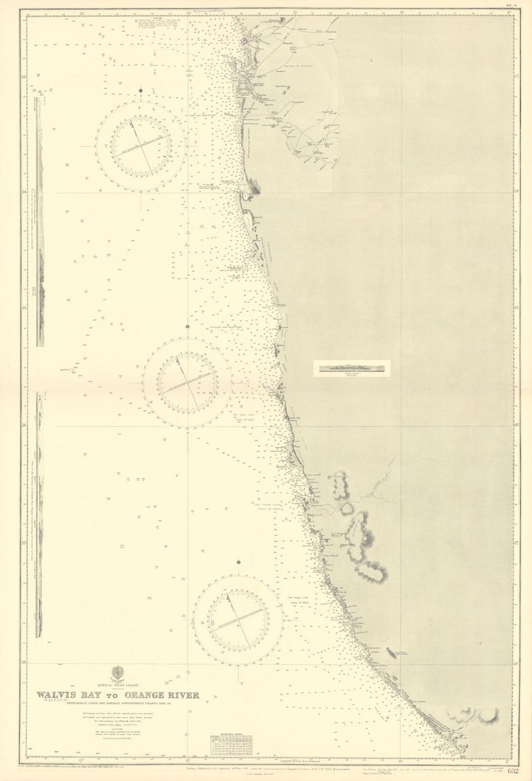 South Namibia coast. Walvis Bay-Orange River ADMIRALTY sea chart 1881 (1954) map (1 of 1)