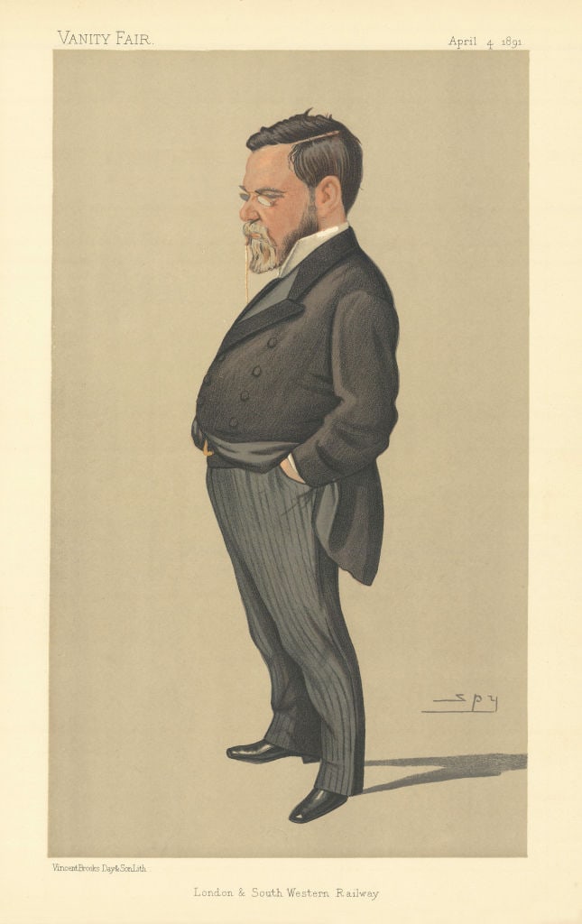 VANITY FAIR SPY CARTOON Charles Scotter 'London & South Western Railway' 1891: Title: VANITY FAIR SPY CARTOON Charles Scotter 'London & South Western Railway' 1891 Description: London and South Western Railway [Mr Charles Scotter]. MOROCCO The Emperor of. Muley Hassan. Seated. I