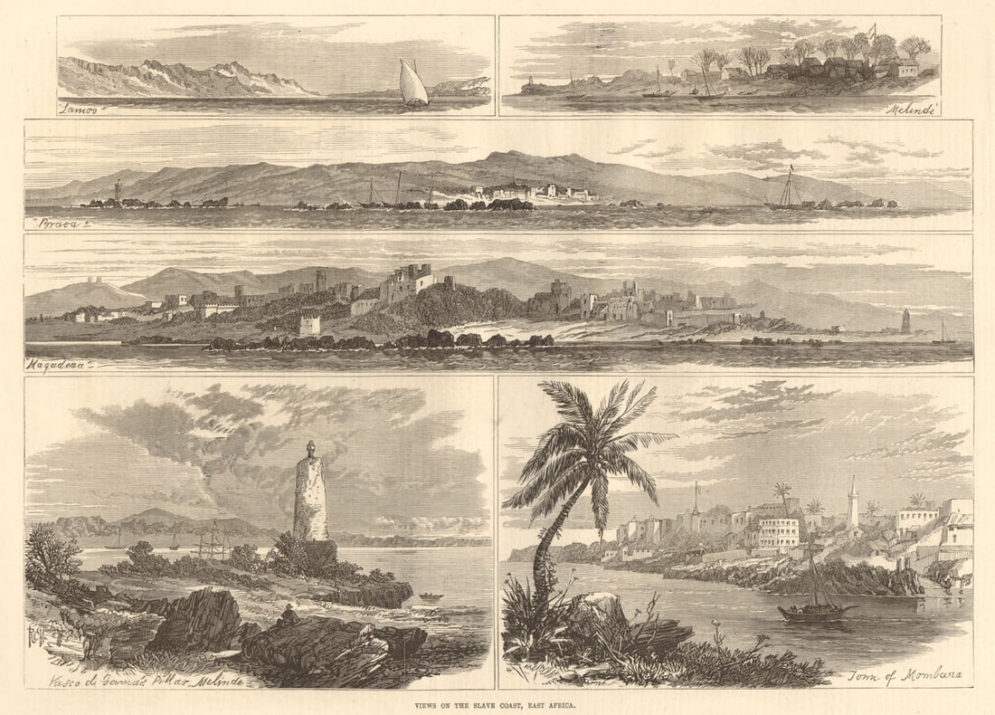 Views on the Slave Coast, east Africa 1875 old antique vintage print picture (1 of 1)