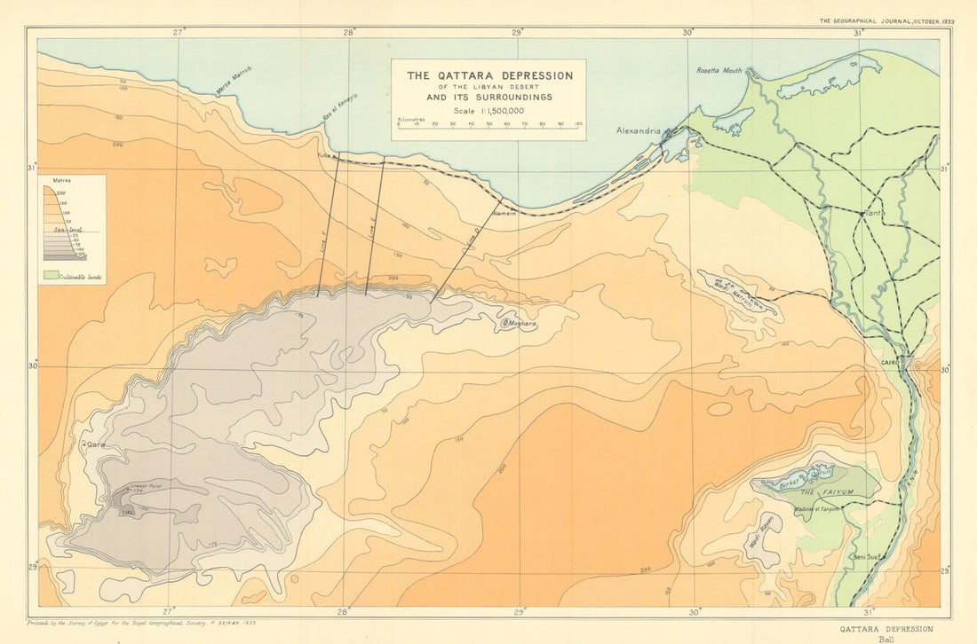 Qattara Depression & surroundings Libya Egypt border. John Ball/RGS 1933 map (1 of 1)
