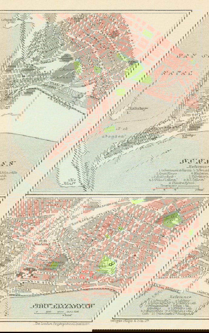 Durban & Port Elizabeth antique town/city plans. SAMLER BROWN 1914 old map (1 of 1)