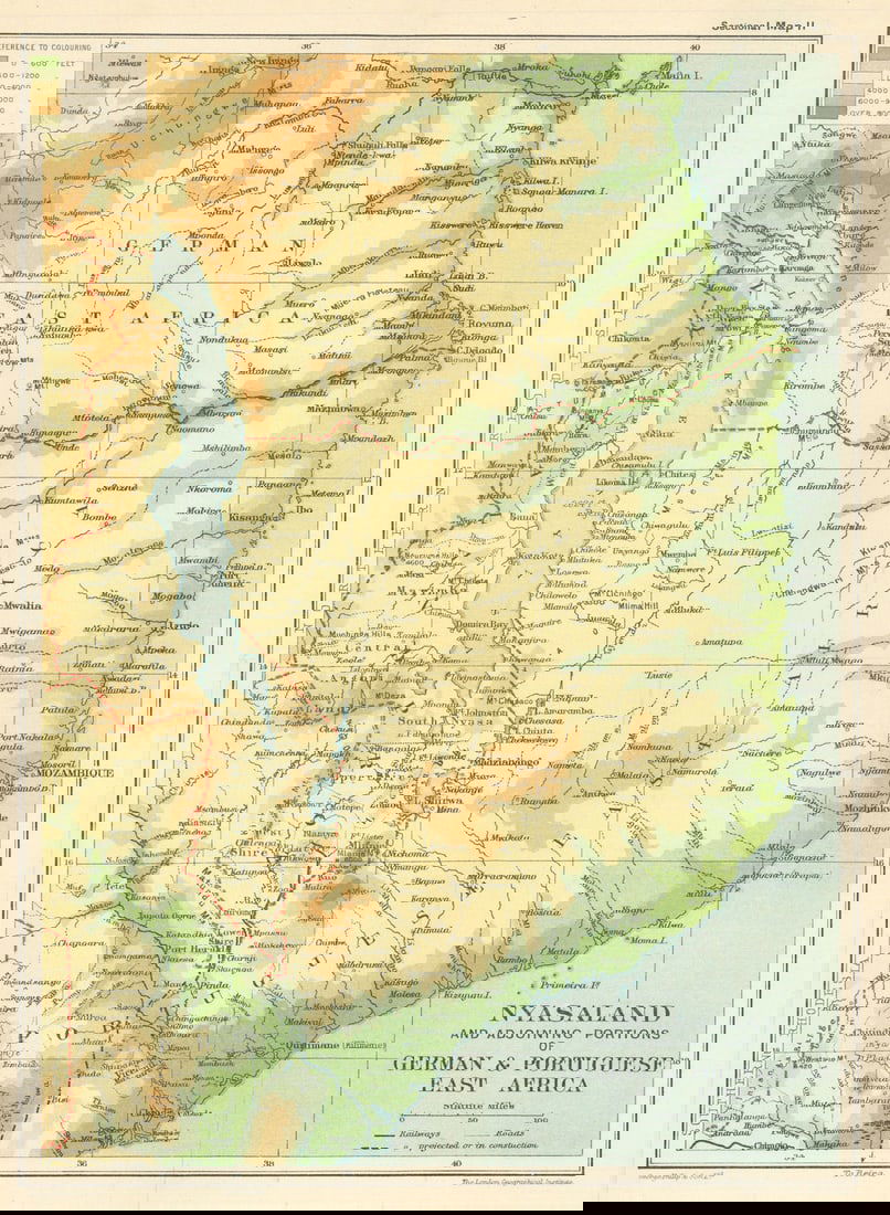 Nyasaland German/Portuguese East Africa. Mozambique Malawi SAMLER BROWN 1914 map: Title: Nyasaland German/Portuguese East Africa. Mozambique Malawi SAMLER BROWN 1914 map Description: Sectional Map 11 – Nyasaland and Adjoining Parts of German and Portuguese East Africa' by Bro