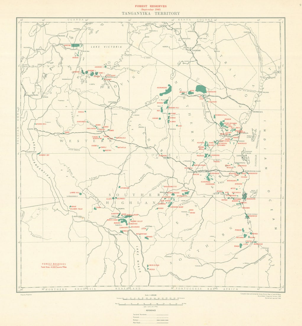 Tanganyika Territory Forest Reserves. Tanzania. Dept of Lands & Mines 1948 map (1 of 1)