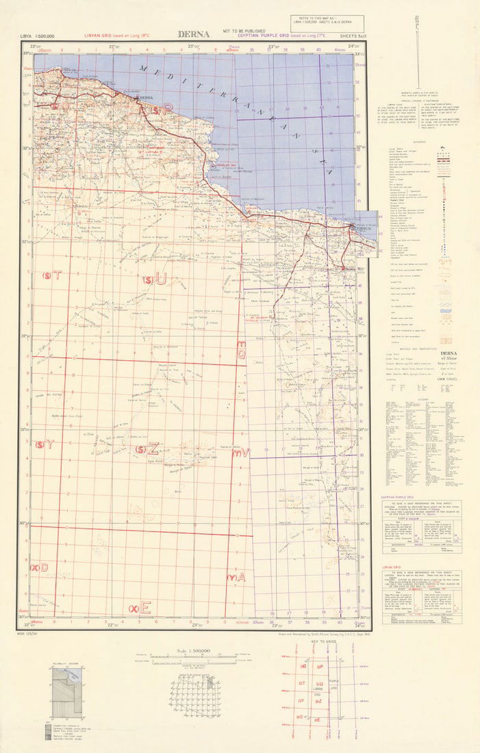 WW2—Siege of Tobruk—Derna—Libya—South African Survey Coy—SAEC—: Title: WW2—Siege of Tobruk—Derna—Libya—South African Survey Coy—SAEC—September 1941 map Description: Derna—Not to be Published—Libya 1:500,000 Sheets 5