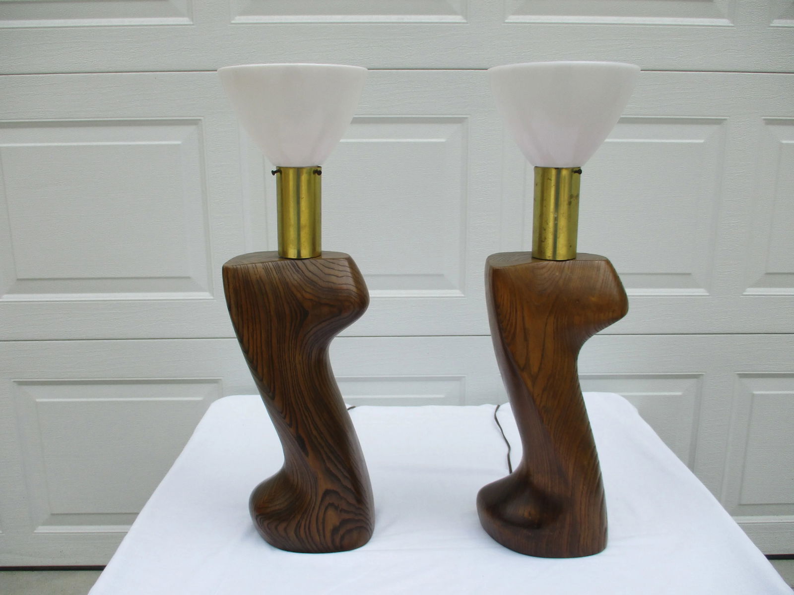 Mid-Century Modern Oak and Brass Table Lamps - Attributed to Yasha Heifetz - 2