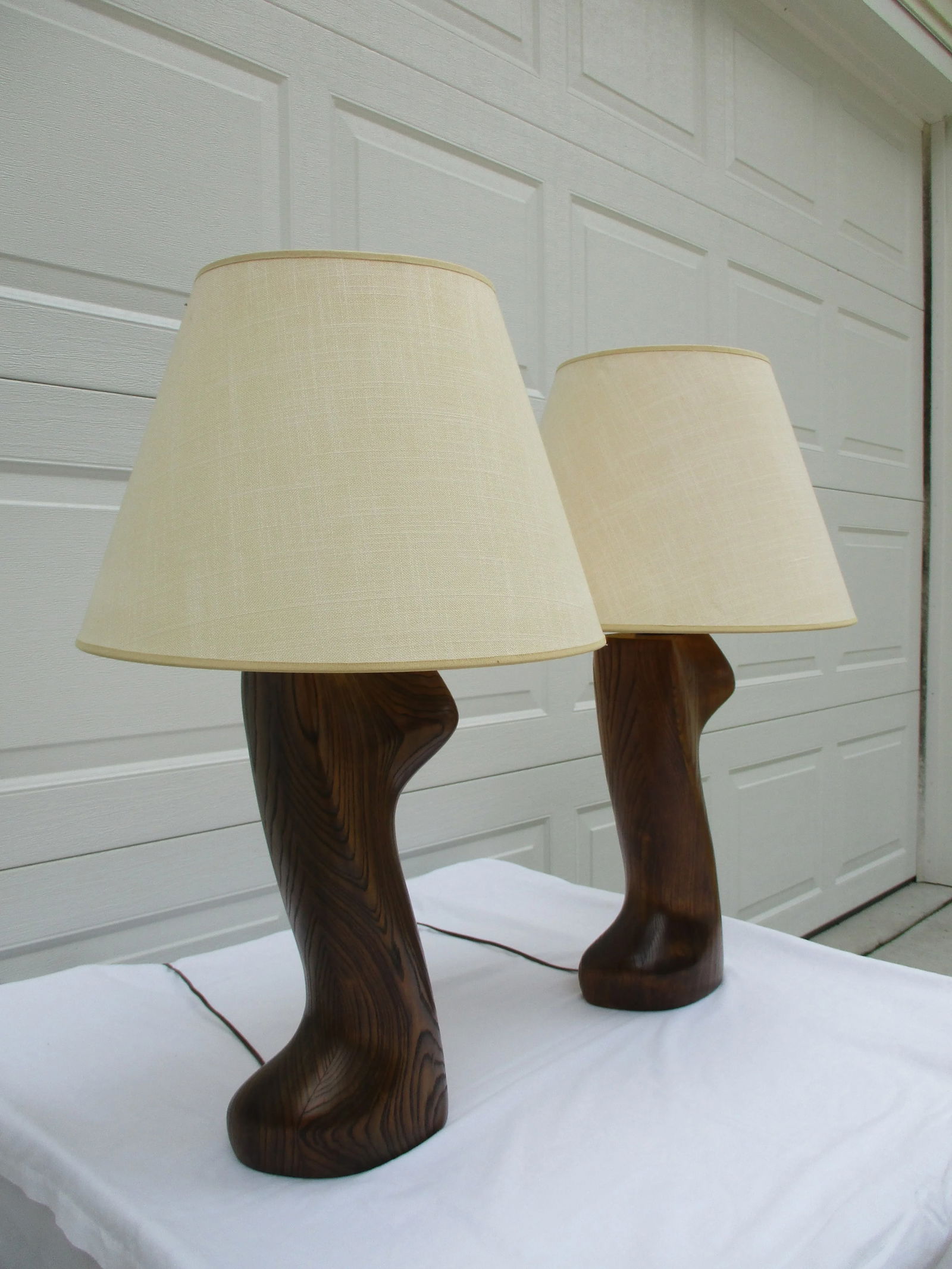 Mid-Century Modern Oak and Brass Table Lamps - Attributed to Yasha Heifetz - 3