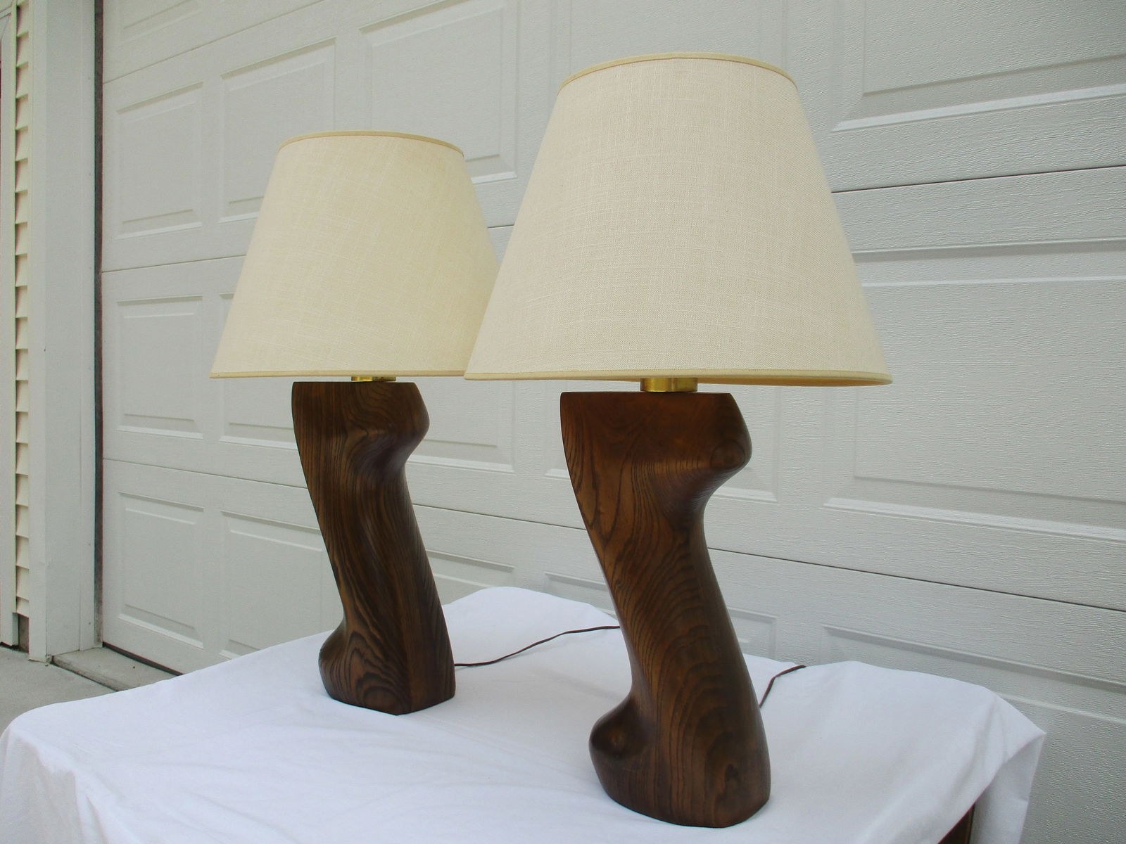 Mid-Century Modern Oak and Brass Table Lamps - Attributed to Yasha Heifetz - 6