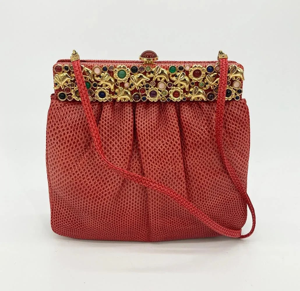 Judith Leiber Red Lizard Clutch - 3