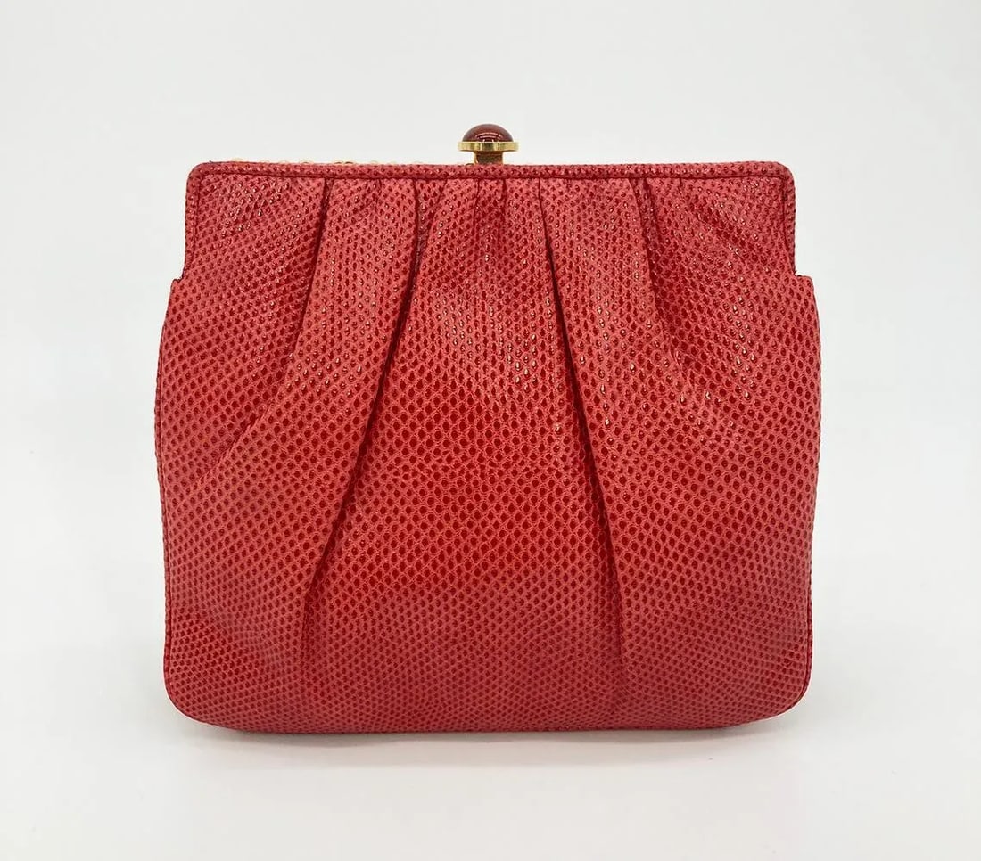 Judith Leiber Red Lizard Clutch - 5