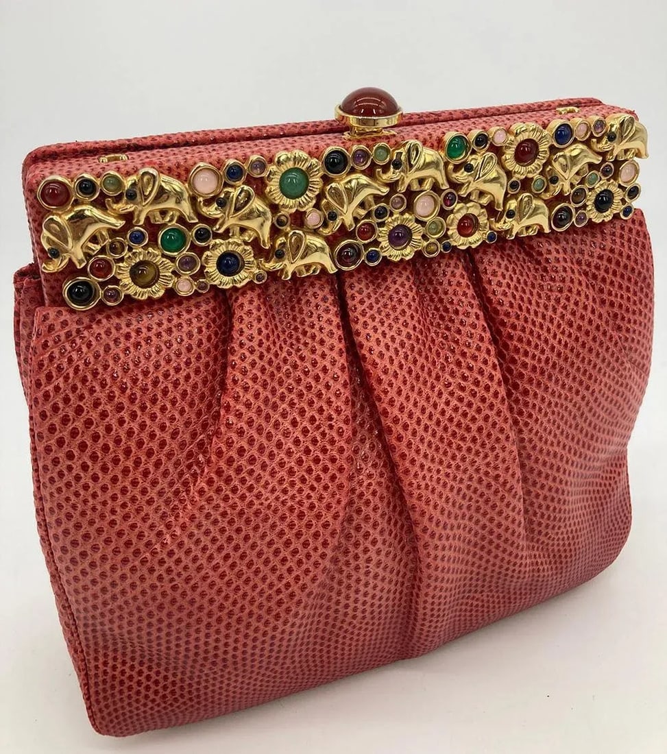 Judith Leiber Red Lizard Clutch - 7