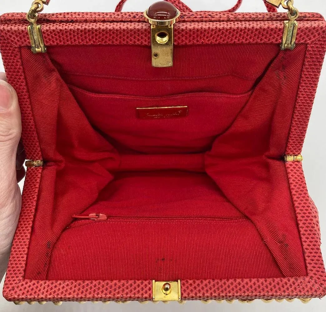 Judith Leiber Red Lizard Clutch - 9