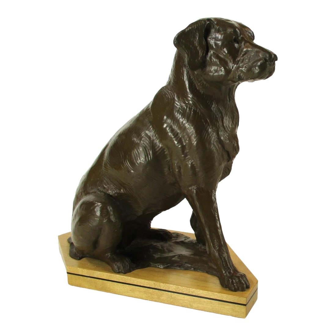 Bronze Dog Statue Lab, Labrador Sitting Wooden Bace Artist Signed: Name? & 1995 (1 of 12)