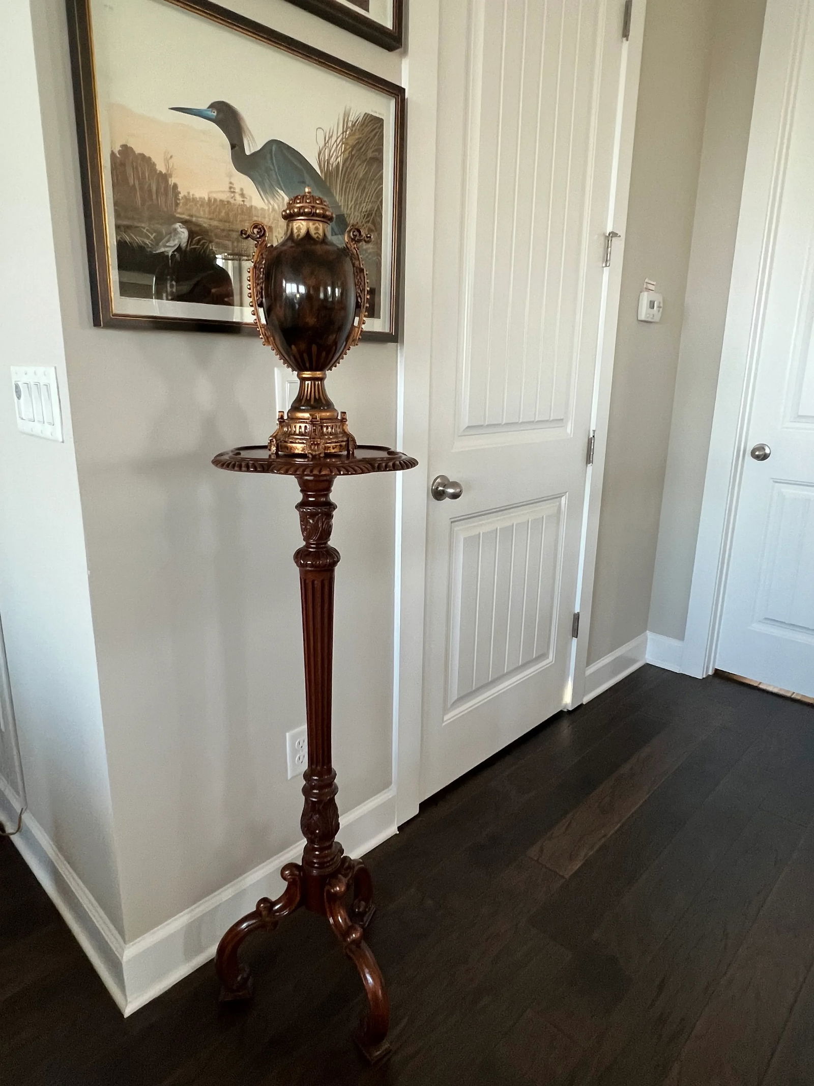 Vintage Carved Mahogany Pedestal Plant Stand - 3