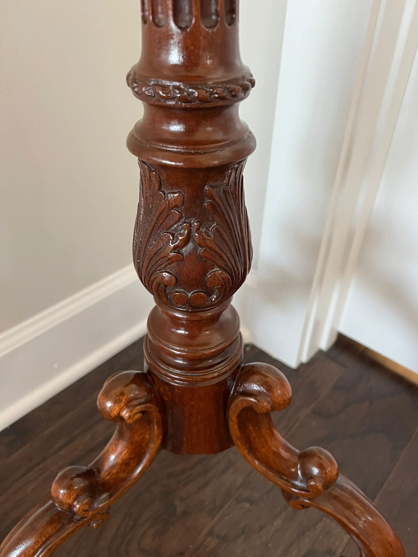 Vintage Carved Mahogany Pedestal Plant Stand - 5