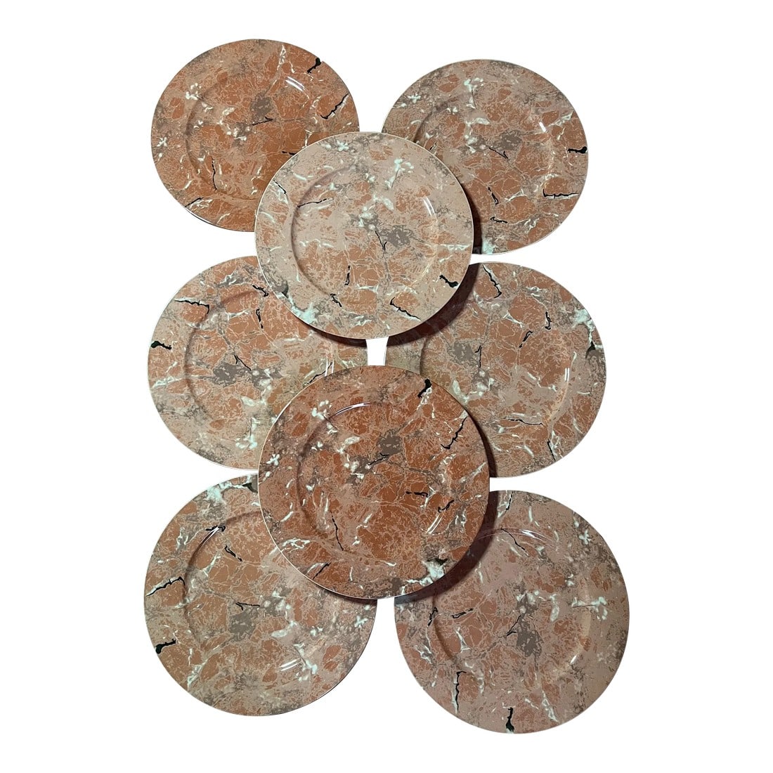 Villeroy & Boch Marble Style Plates - Set of 8: Salmon Marble style plates. Set of 8 Porcelain plates by Villeroy & Boch made in Luxembourg . Dishwasher safe. Purchased in the 1980s. Measuring 11.25" .Could also be used as charger plates. 