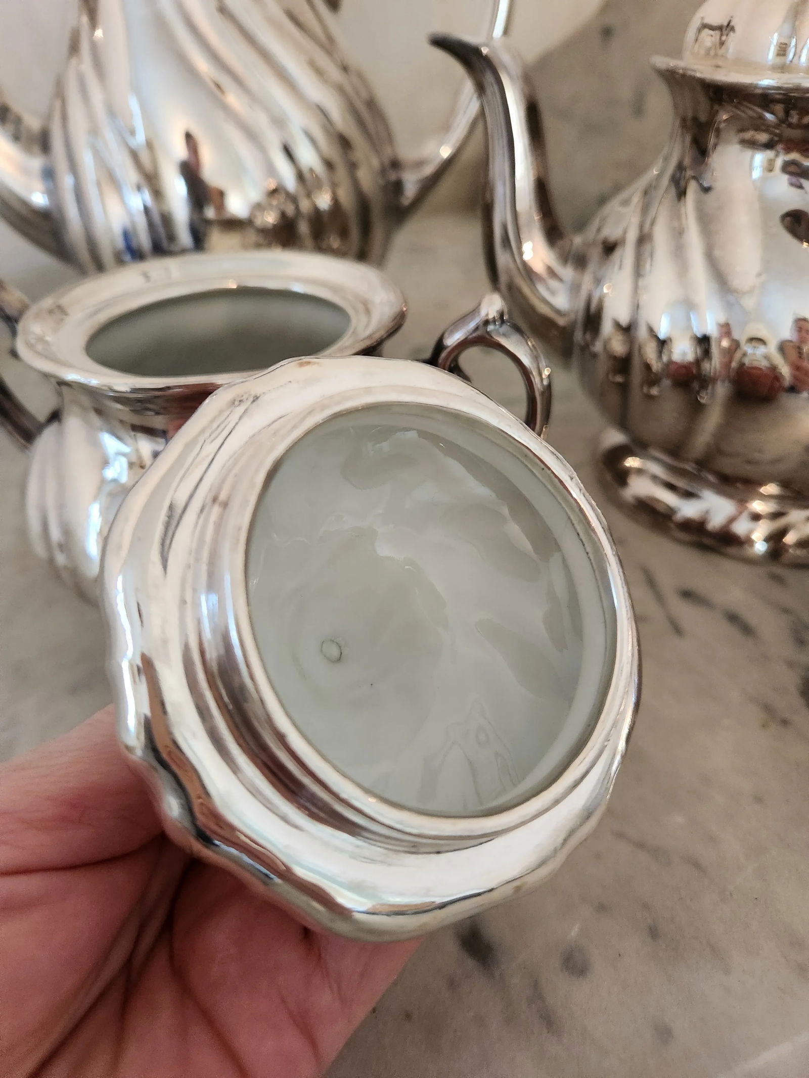 Art Deco German Silver Enamel Tea & Coffee Service, Attributed to Wmf, Circa 1930s - 11