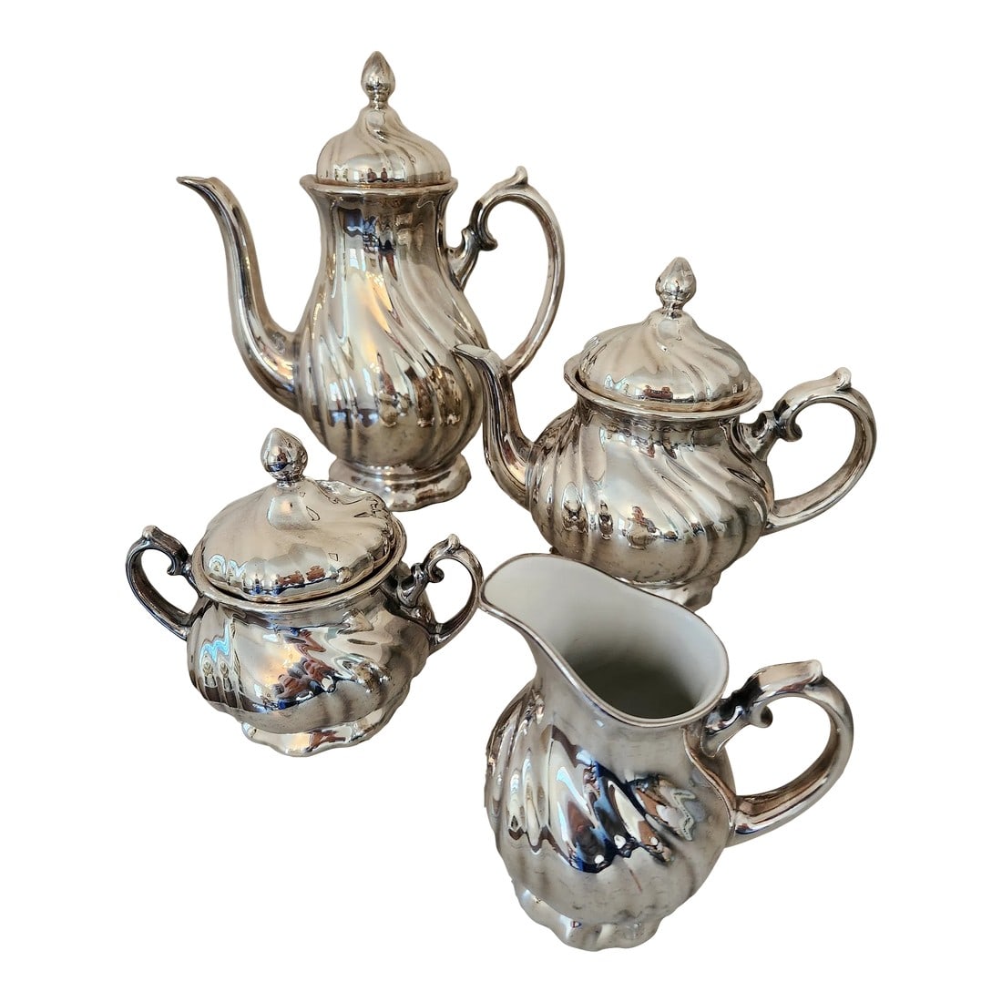 Art Deco German Silver Enamel Tea & Coffee Service, Attributed to Wmf, Circa 1930s (1 of 12)